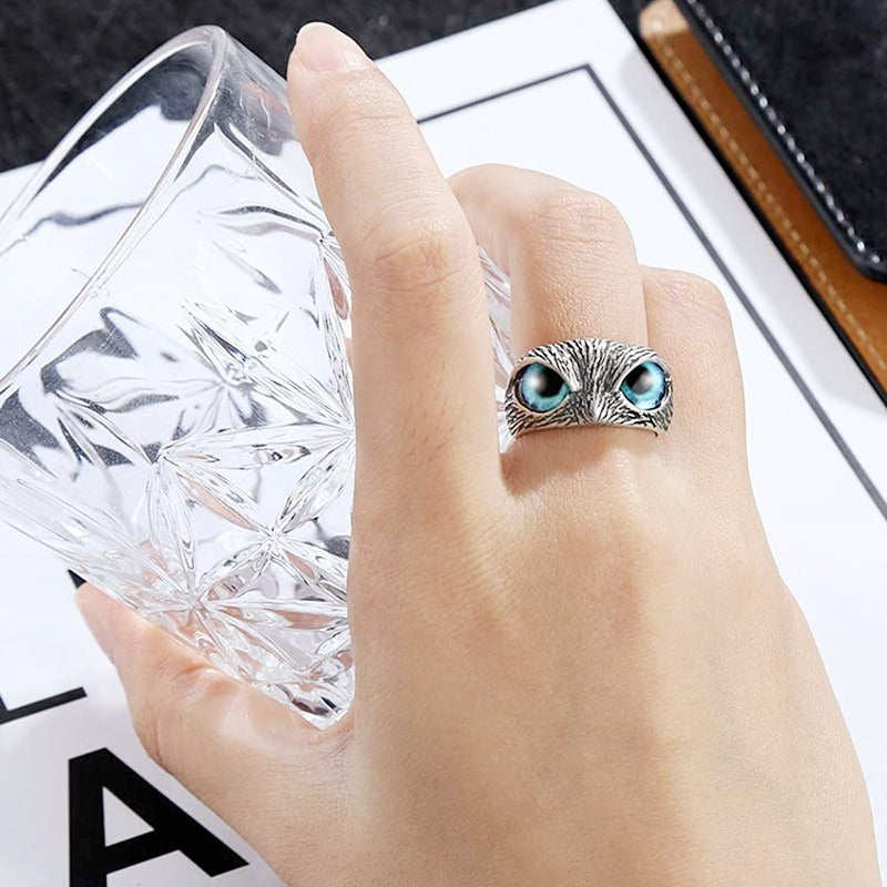 Blue Eyes Owl Ring (Adjustable)