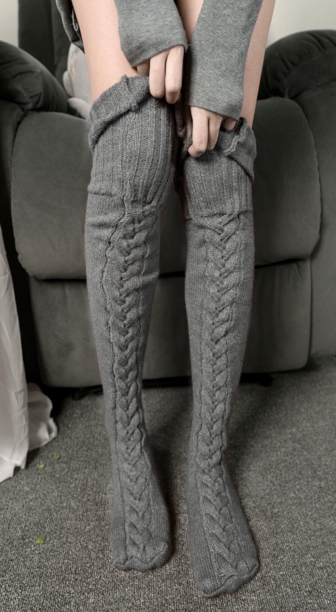 Cozy Braid Detail Knee Socks