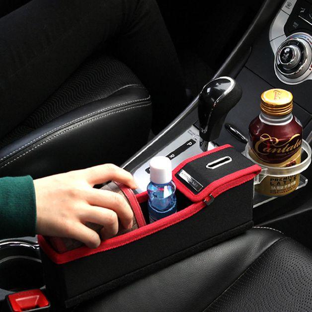 Car Seat Storage Box with Cup Drink Holder and Coin Case