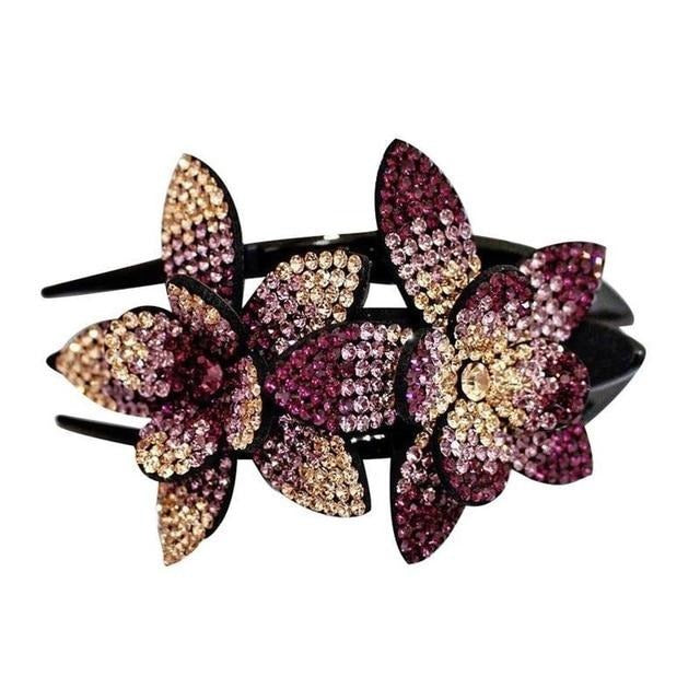 Double Flower Hair Clip with Rhinestones