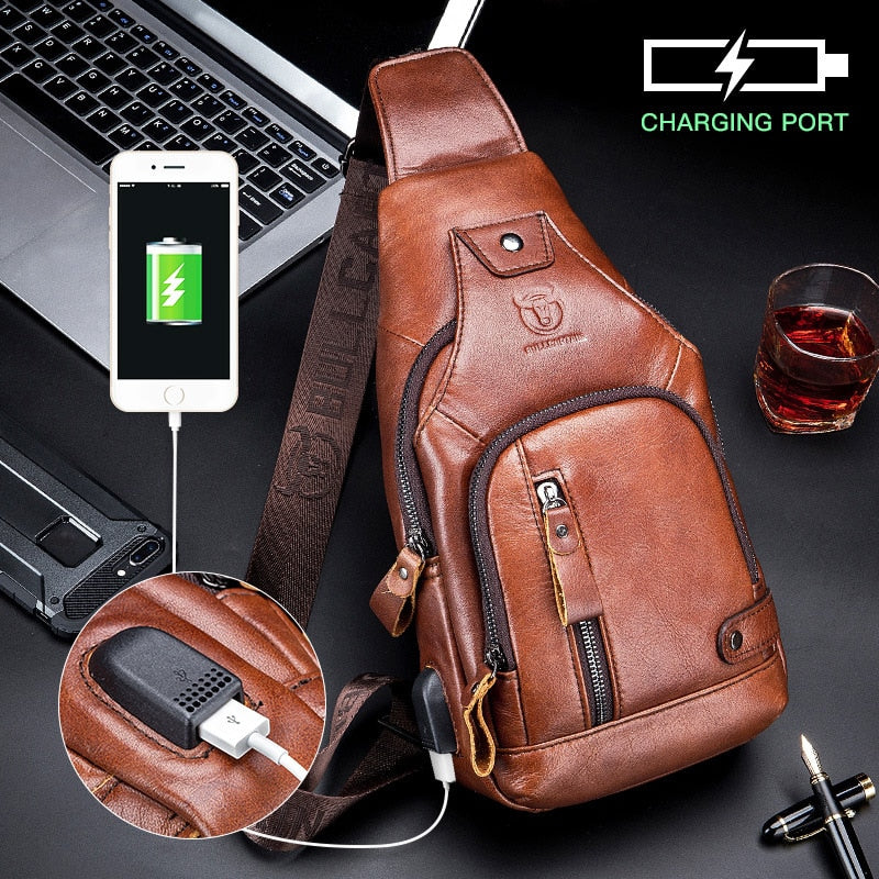 BullCaptain Genuine Leather Sling Bag