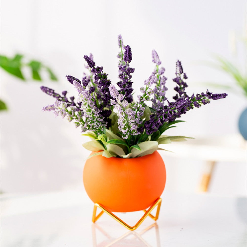 Vibrant Ceramic Flower Vase with Gold Stand