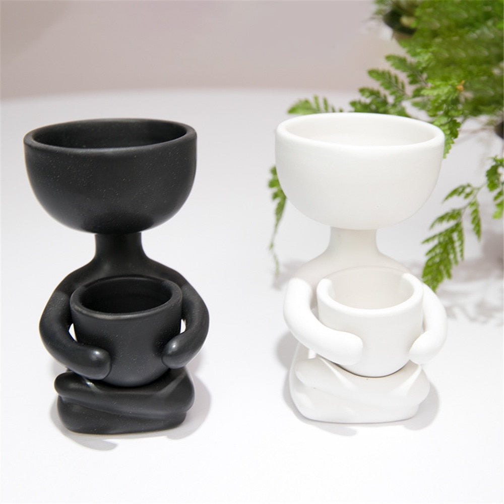 Sitting Figurine Plant Vase (Set of 2)