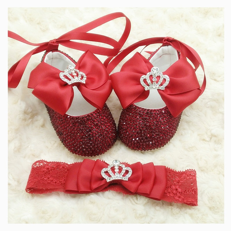 Crystal Crown Bow Shoes & Headband Set