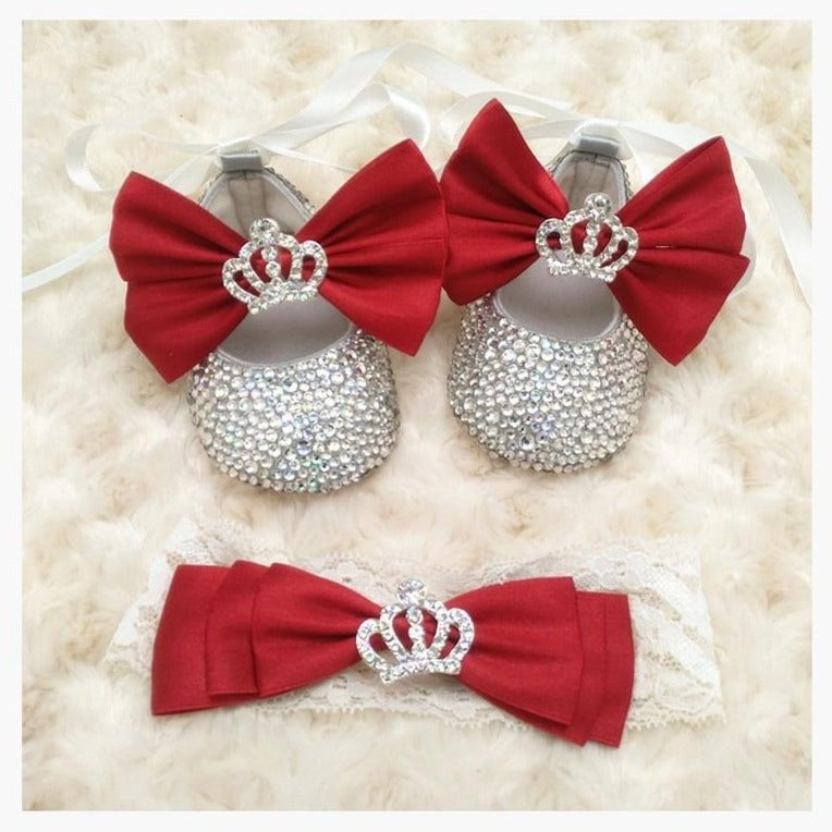 Crystal Crown Bow Shoes & Headband Set